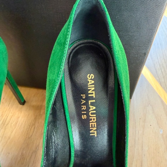 Saint Laurent Anja 105 Green Suede Pointed-Toe Pumps - Size 37 (US 7) - Picture 2 of 6